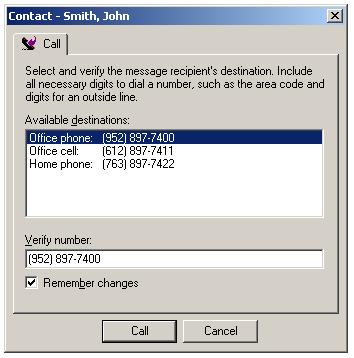 When the CallPilot Personal Address Book is open The Call directory feature is also available through the Actions-> Call menu item when the CallPilot Personal Address Book is opened or the Call