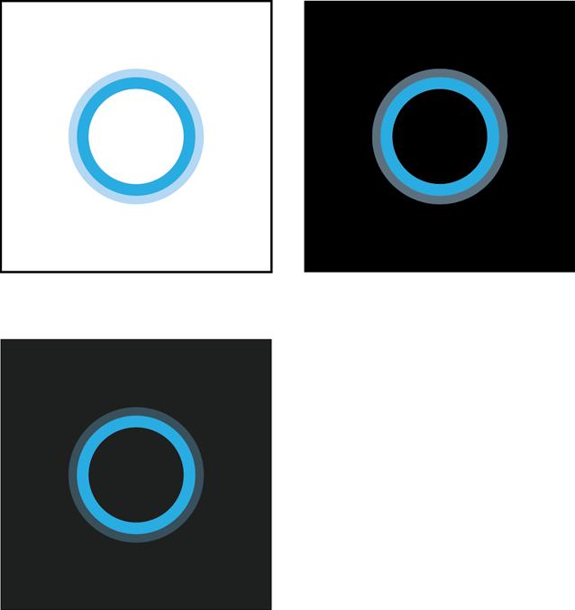 When using the color Cortana element, it must only appear over these approved background colors: black, white, and product grey-black (#1F1F1F or R31 G31 B31). These colors are found in product.