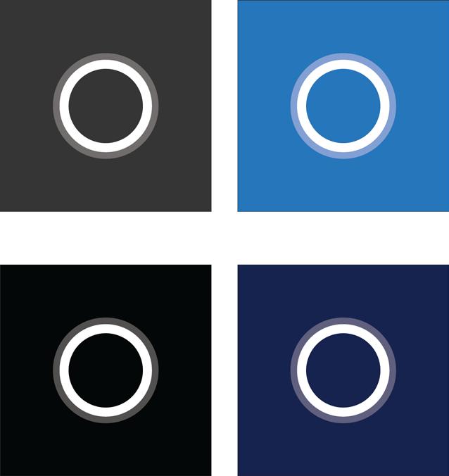 When using the monochrome Cortana element, it must only appear over these approved background colors: black, specific medium gray (#353535 or R53 G53 B53), PMS 3005C, or PMS 288.