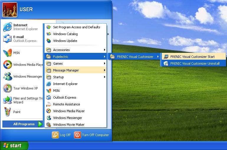 [ 2 ] Windows XP From the Start menu, select All Programs FRENIC Visual Customizer