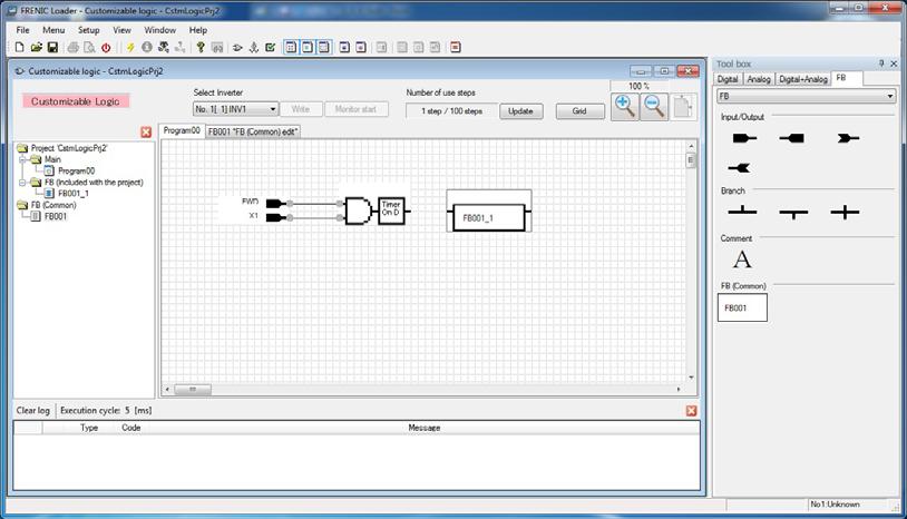 Return to the "Program00" sheet, select function block symbols from the toolbox, and then drag and drop them onto the