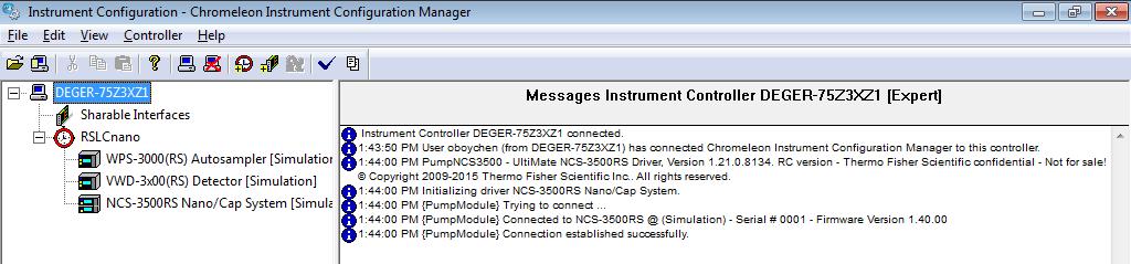 4. Verify that the correct firmware version is installed in the Messages Instrument Controller (Audit Trail) of the Instrument Configuration Manager. If the firmware version is 1.