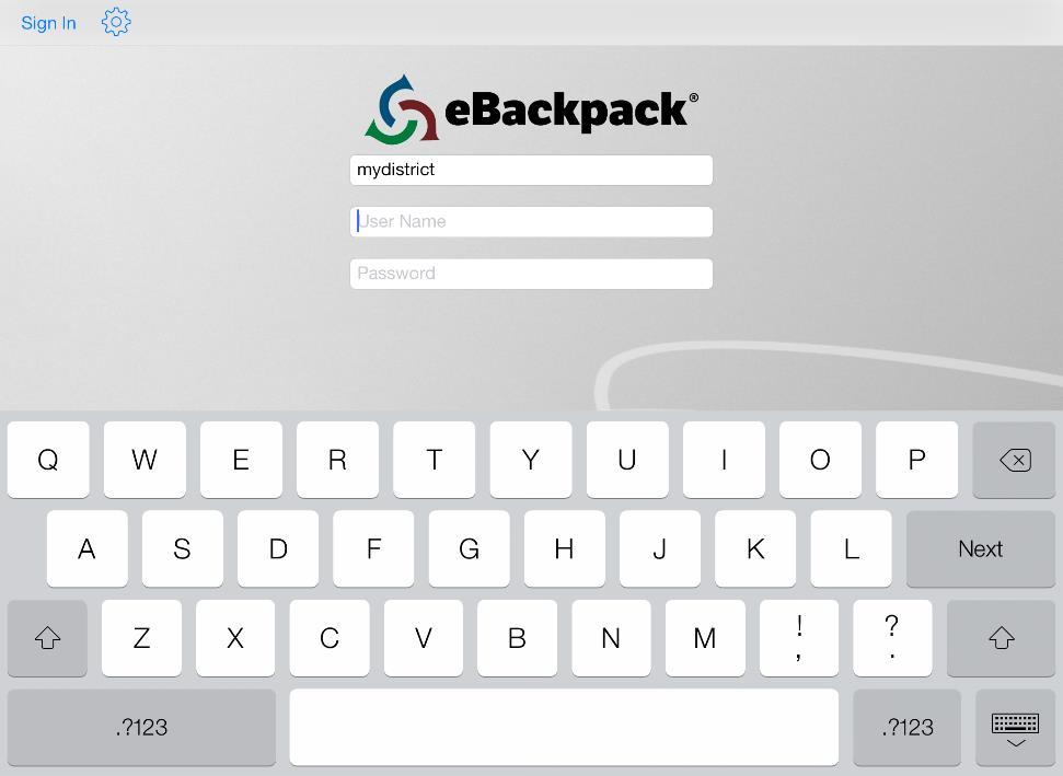 ebackpack ipad Teacher Guide Page 3 of 31 Signing In Your Account Login Page - Your ebackpack Account Name Your web address will be provided by your ebackpack account administrator.