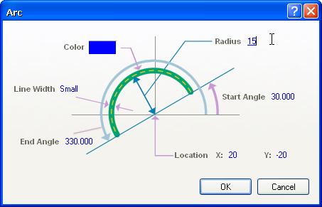 Creating Components tutorial Drawing an arc Placing an arc is a four-step process that sets the center point, radius, start point and end point of the arc.