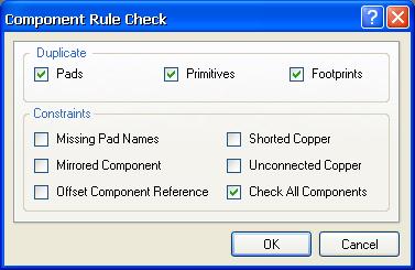 Creating Components tutorial 2. Select Reports» Component Rule Check [shortcut R, R] to display the Component Rule Check dialog. 3. Check all the boxes available and click OK.