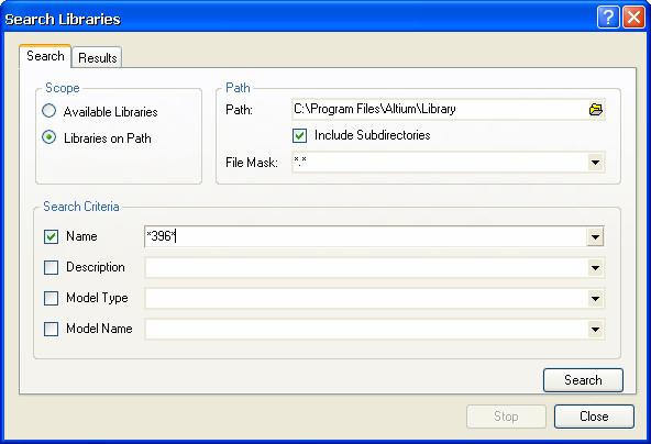 Integrated Libraries tutorial 3. Select a Scope for searching in installed libraries or libraries on the search path you nominate by clicking on the folder icon in the Path field.