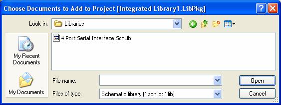 of the Files panel. 2. The Projects panel displays with an empty Library Package file named Integrated Library1.LibPkg.