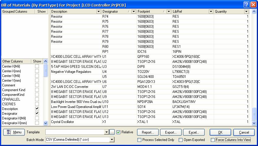 Customizing component reports tutorial The dialog is divided into two main parts the Columns lists on the left and the data section (grid contents) that displays the information in the shown columns