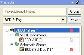 You can mix both types of documents in a project through the use of sheet symbols. We only need to create a single schematic for the BCD Counter, so we will use the schematic, BCD8.