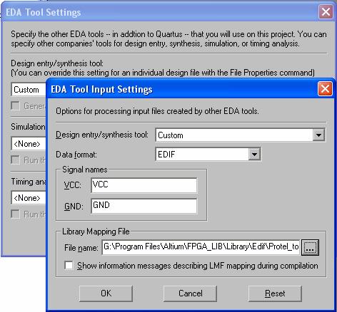 Set Data format to EDIF and place your defined power net names if used in your schematic design. In the Library Mapping File section, set the path to the LMF file. 6.