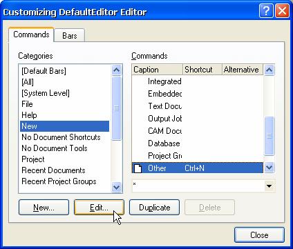 Behind each resource item, such as a toolbar icon or menu item, there is a pre-packaged process launcher that activates a command when its resource item is selected.