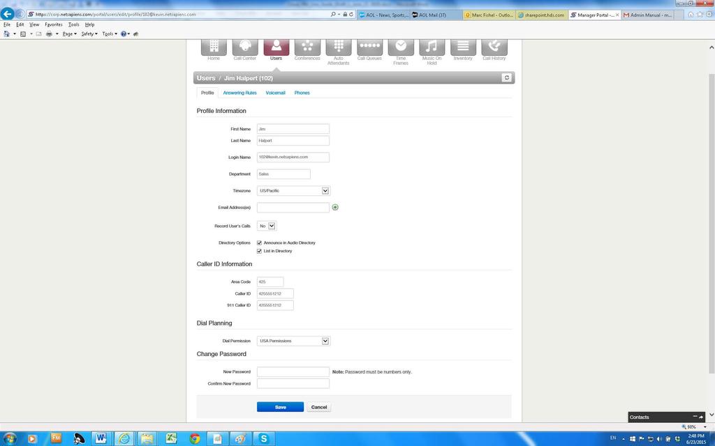 Working with Users Configuring the User Profile To configure the profile for the selected user, complete the fields