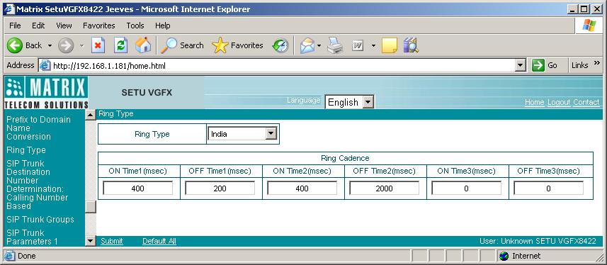 In 'Ring Type' field, select the country in which SETU VGFX is installed.