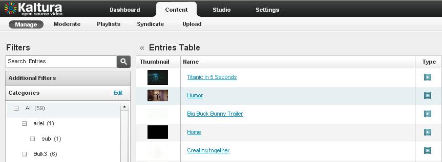 5. The videos will now appear in the Entries