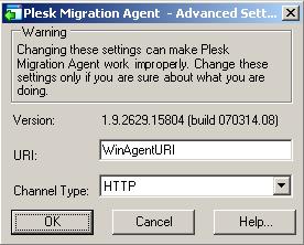 Preparing for Migration 32 Figure 12: Plesk Migration Agent: advanced options 2. To change Migration Agent URI, enter desirable name next to URI. 3. To set up a channel type, select an appropriate item in the Channel Type menu.