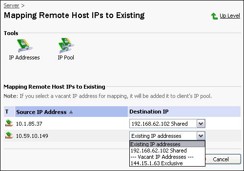 Performing Migration 49 Setting up IP Mapping On this step, you should configure IP mapping settings for the migration, i.e. you have to choose which Plesk IP addresses must be used for the remote host domains when the migration is completed.