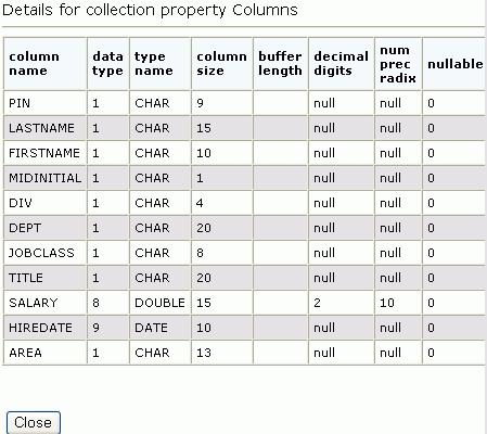 Click the ellipsis symbol in the Columns or Database Properties row, depending on which properties you want to review.