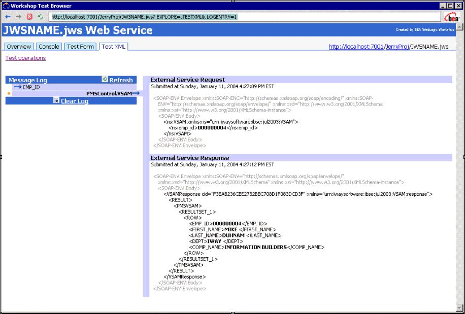 Running the JWSNAME Web Service from WebLogic Workshop Once the SOAP request is