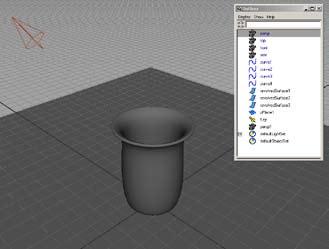 Starting with a fresh Maya scene build a simple cup out of Nurbs, or Polys, like the one I am using shown in figure 5.