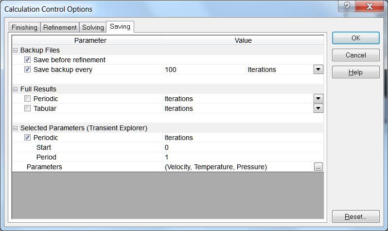 Transient Explorer Selected parameters can be saved instead of saving full results at specified time moments to
