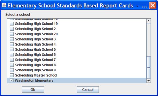 MISD PowerSchool Document MISD Elementary/Middle School Standards Based Report Cards Program Once you log in to the Standards Report Card program select your school in this first screen.