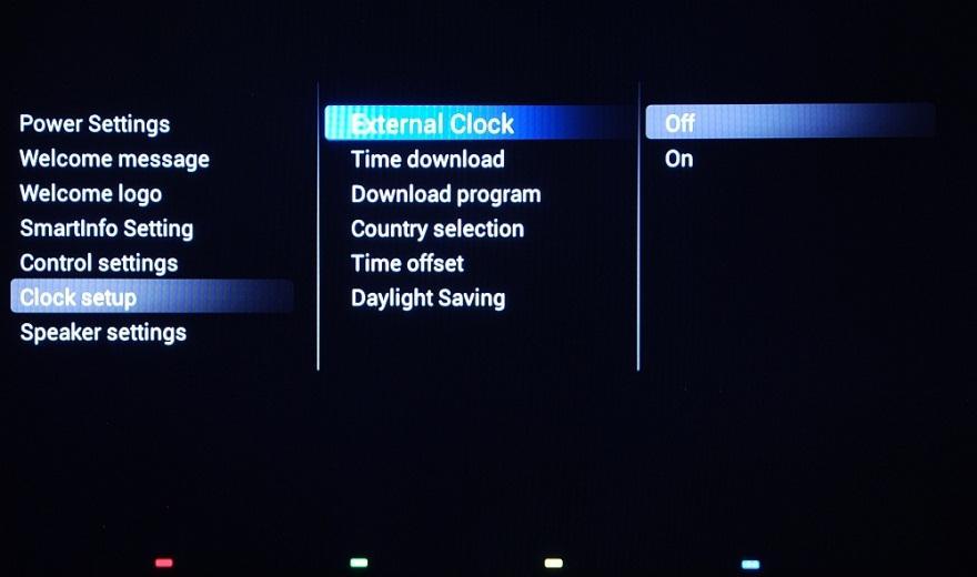 [External Clock] Enable or disable the external clock functionality. [OFF]: USB external clock will not be active. [ON]: USB external clock will display time.