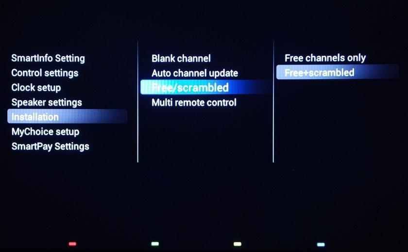 [Free/scrambled] [Free channels only]: Only free channels are displayed in the channel list. [Free+scrambled]: Allows scrambled channels in the channel list.