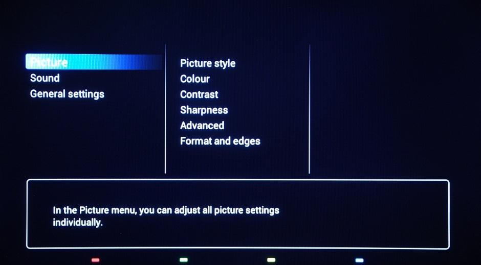The [TV settings] menu contains [Picture] settings, [Sound] setting