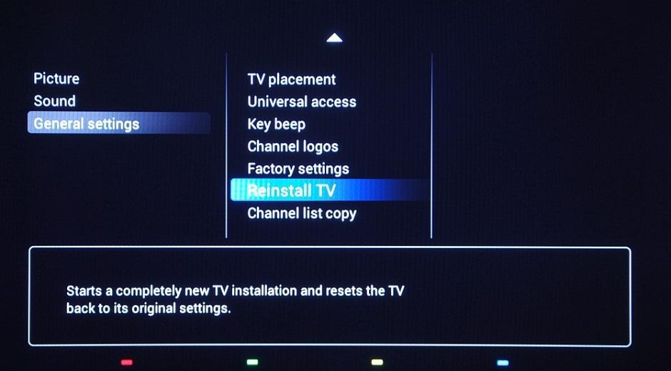 Navigate with the down arrow key to the [Reinstall TV] option.