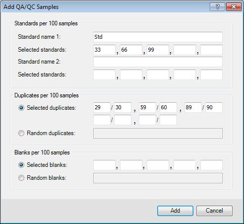 Sample numbers are sequential and can have a alphanumeric prefix and a number counter, for example, ABCDEF1234567890. 9. Enable the Add QA/QC samples and click the Define button.
