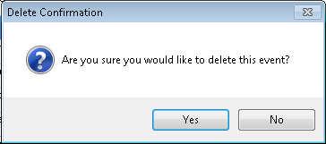 3. A Delete Confirmation screen will appear. 4. Select Yes and the event is removed from the log.