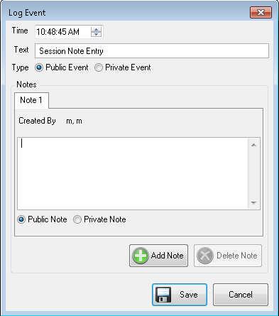 Logging with Custom Events Custom events are defined as events entered into the log in the form of a generic note or log event. There are two ways to enter customs events, New Note and New Log Event.