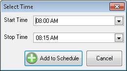 4. The Select Time window will open with the default times of 8:00 am to 8:15 am. 5.