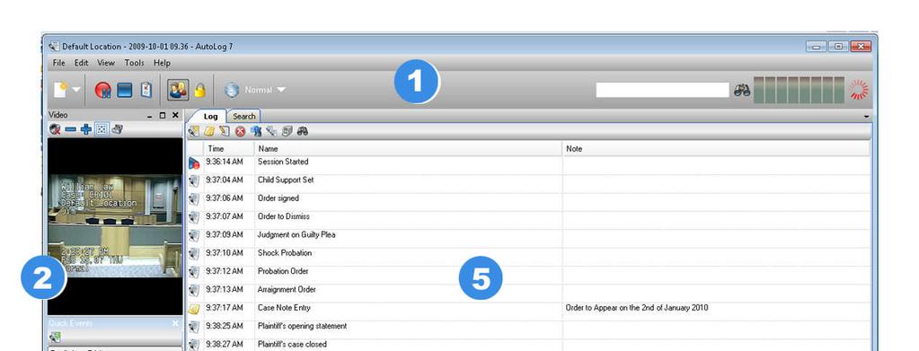 Overview 1) Main Toolbar 2) Video Window 3) Quick Events, Parties and Exhibits Window 4)