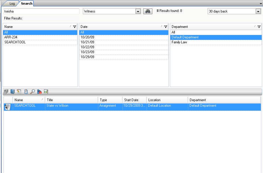4. Select Default Department from the Filter 3 list. 5. The Search Results field has been narrowed to one session.