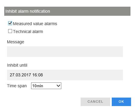Figure 5: Inhibit alarm notification selection. 3.2 Chart View Display of the current measured values graphically and numerically.