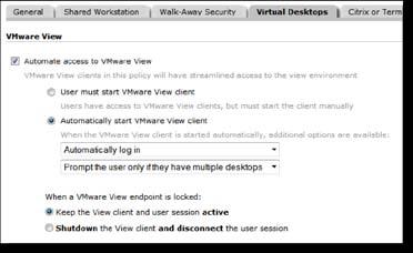 Step 6b: Configure the Computer Policy to Endpoint Computers Virtual Desktops tab > VMware View section. 2. Choose from the following options: Automatically start VMware View client.