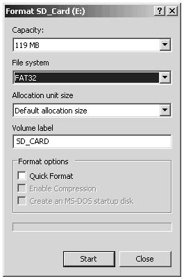 Preparing the SD Card SMA Solar Technology AG 2. Select "FAT32" under the file system and click "Start". 3.