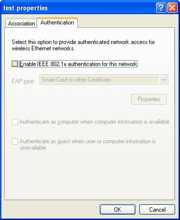 2. With Static WEP key encryption: When static encryption is used, with 64- or 128-bit keys, the XP client can be configured to use a connection similar to the original connection with encryption.
