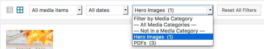 6. Now that you have added categories, you can use the selections at the top of the screen to filter those items to easily find specific media items. Additional Resources Knowledge Base - kb.wisc.