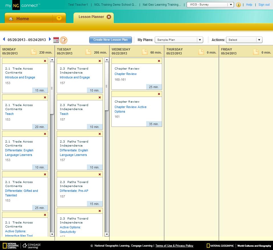 Lesson Planner About the Lesson Planner The Lesson Planner organizes instruction into activities. World Cultures and Geography activities have been preloaded into the planner.