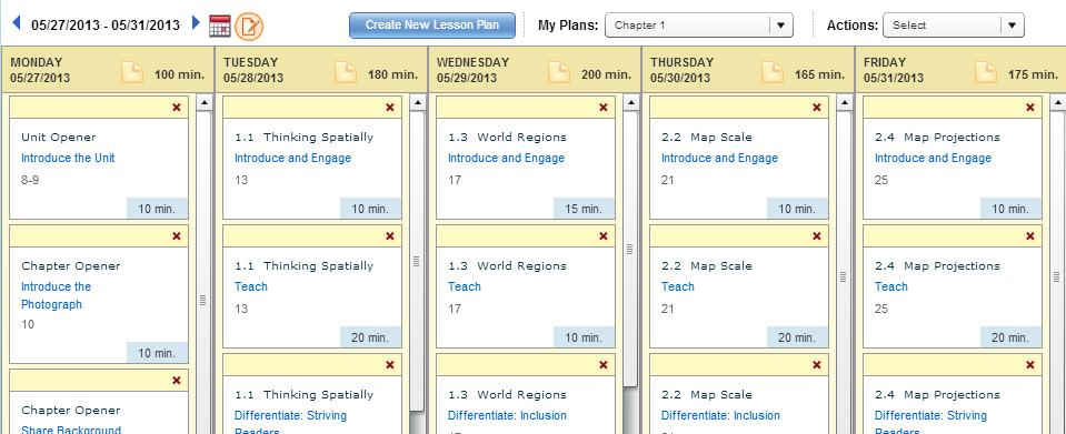 Navigating lesson plans Your plans are listed in the My Plans menu in the Lesson Planner toolbar. To open a different plan, click the My Plans pull-down menu and select the plan you wish to view.