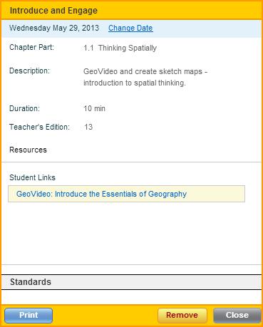 Click the orange circle in the upper right of the note to save and close. Managing Activities The lesson planner includes tools for adding, moving, and removing activities from any of your plans.