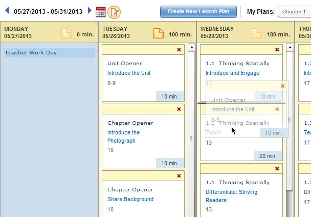 Moving an activity within the week The drag and drop feature is the simplest way to move an activity to a different day in the same week. 1.