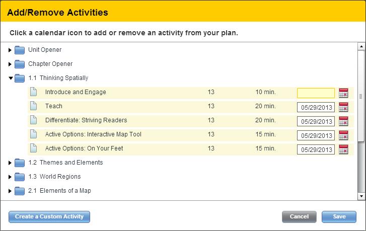 This method involves locating the activity in a unit part folder. Once you find the activity, click the associated calendar and then click.