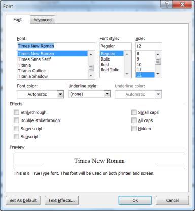 Set default font Set a default font by expanding the font group and using Set As Default so you ll have Times New Roman or whatever font you desire as the standard.