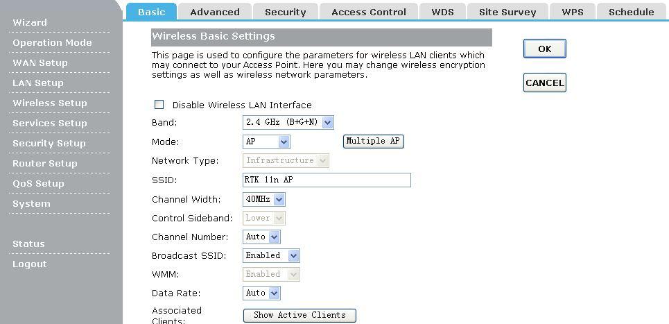 Disable Wireless LAN Interface: Check this box to to disable the Router s wireless features; uncheck to enable it. Band:Select one mode from the following. The default is 2.4GHz B+G+N mode.