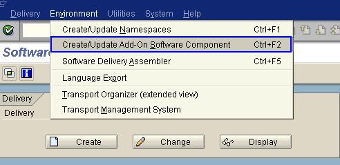 Creating Software Component Name of the add-on software component is same as the namespace name.