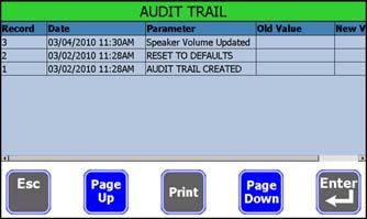 6 Audit Trail Viewer Module 6 Audit Trail Viewer Module The Audit Trail Viewer module displays a list of dates and times when changes occurred. It is available when you enter any of the passwords. 1.