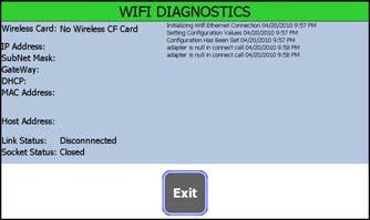 7 Diagnostics Manager Module 1. Select WiFi Diagnostics from the COMMUNICATIONS screen to view WiFi settings and errors.